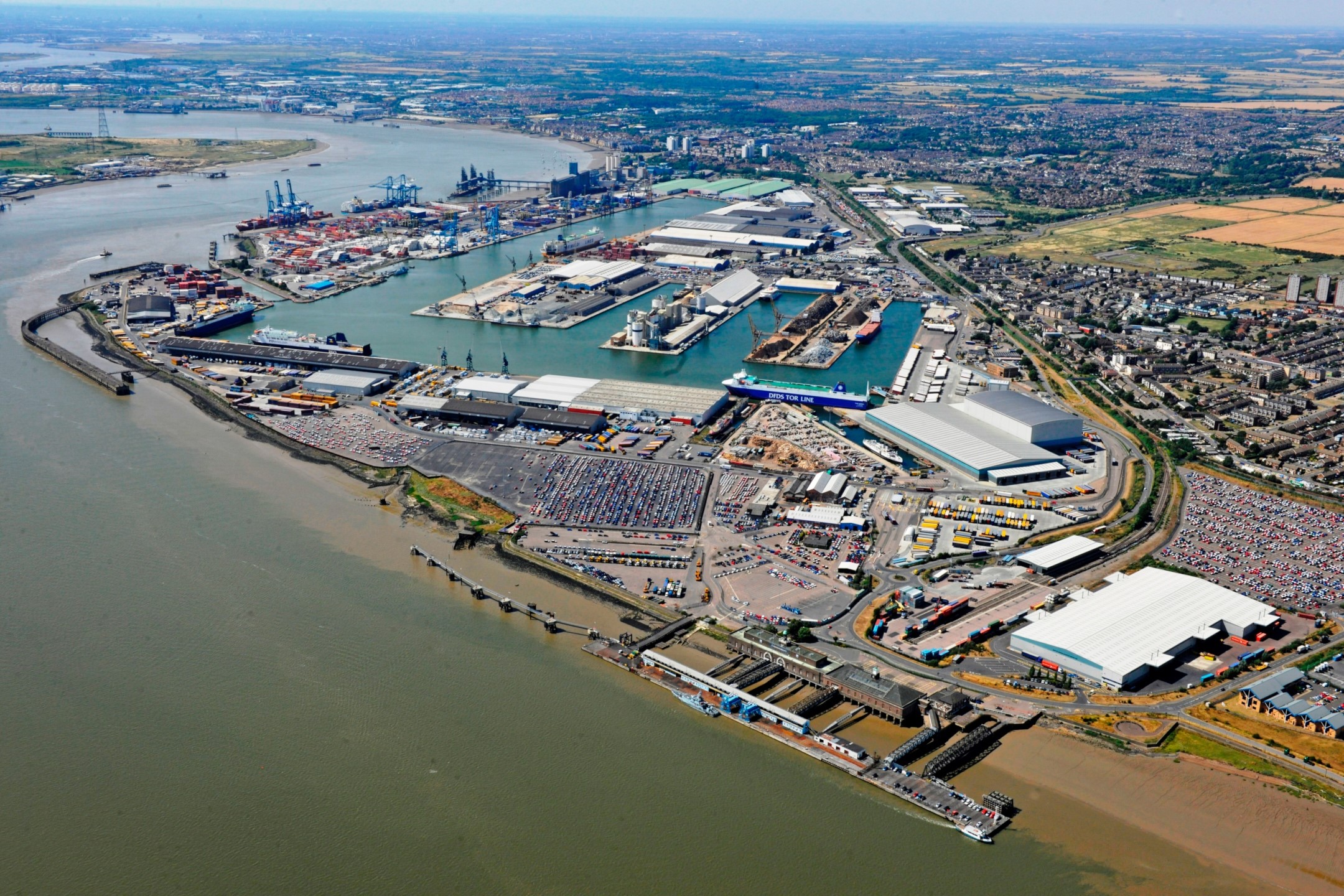 Arial shot of Thames Freeport in Tilbury